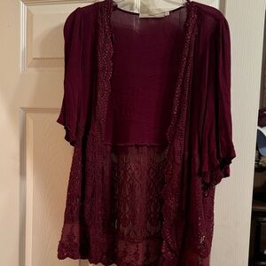 ANDREE BY UNIT Deep Red Lace Cardigan